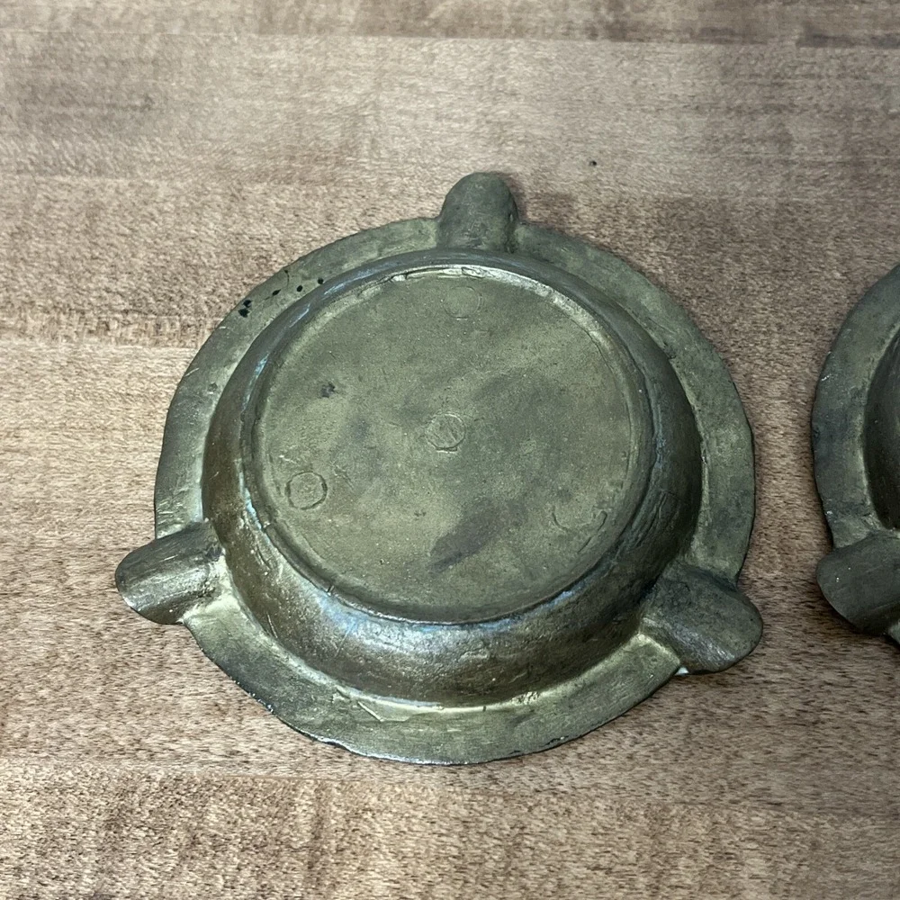 Vintage Lot Of 2 Brass Cigar Ashtray‎ Ornate Grape Wine Celebration Scene